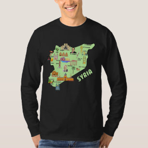 Tourist Illustrated Map Of Syria, Major Cities, La T-Shirt