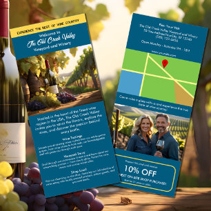 Tourist info marketing vineyard winery blue rack card