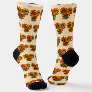 Tourist, Pilgrim and Worried Turkeys Thanksgiving Socks