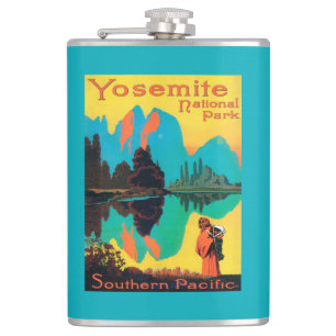 Tourist Poster - Yosemite Nat'l Park, CA Hip Flask