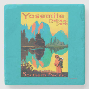 Tourist Poster - Yosemite Nat'l Park, CA Stone Coaster