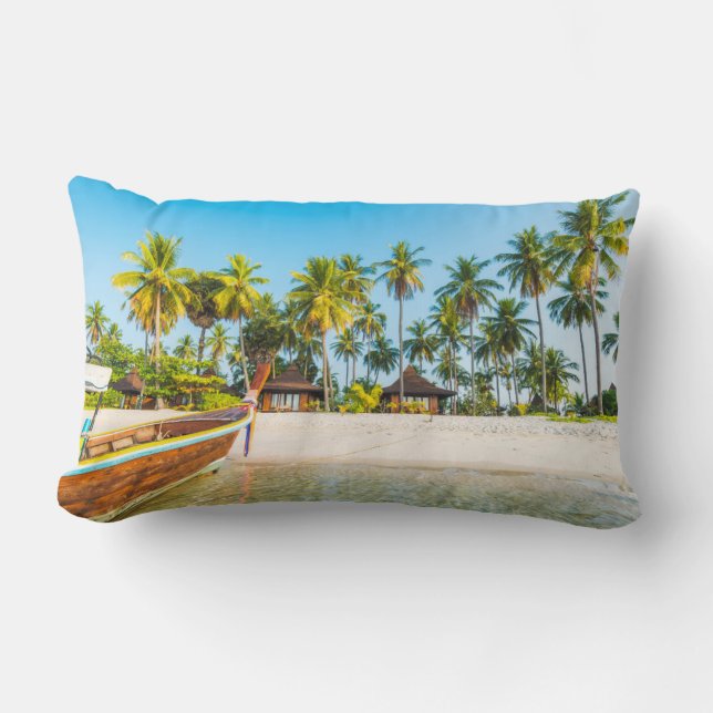 Tourist Resort's Bungalows on the Beach | Thailand Lumbar Cushion (Front)