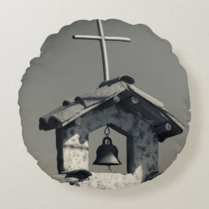 Tourist town, village chapel round cushion