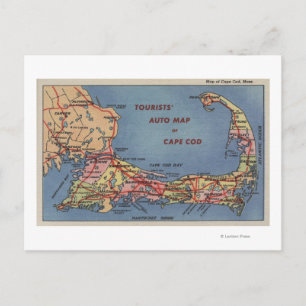 Tourists' Auto Map of Cape Cod Postcard