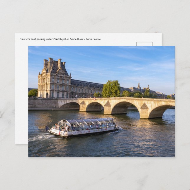 Tourists boat passing under Pont Royal - Paris Postcard (Front/Back)