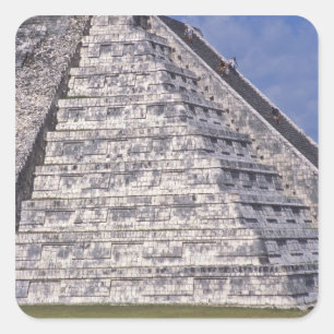 Tourists climbing stairs of El Castillo, stone Square Sticker
