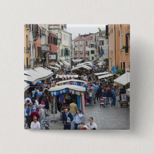 Tourists in a street market, Venice, Italy 15 Cm Square Badge