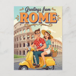 Tourists on Vespa in Rome Italy Postcard