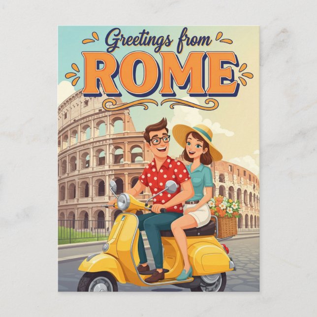 Tourists on Vespa in Rome Italy Postcard (Front)