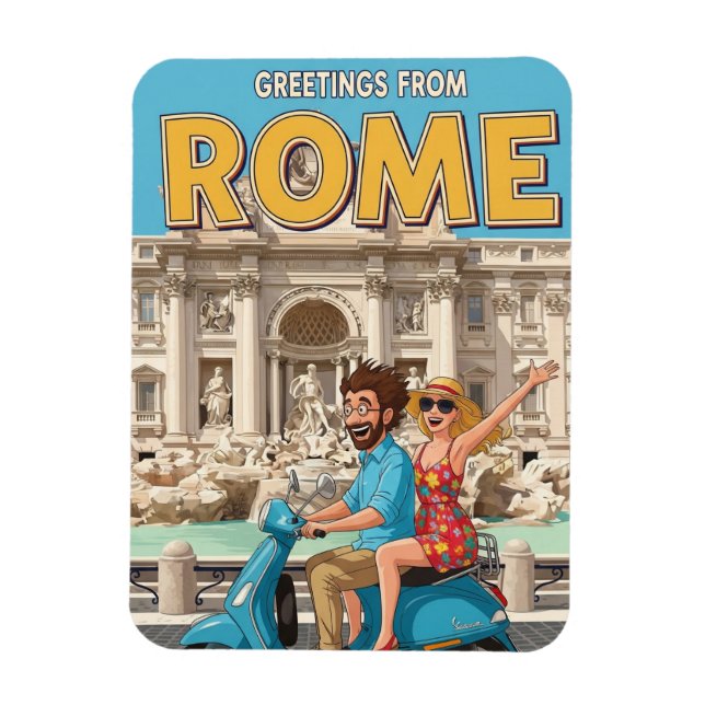 Tourists on Vespa in Rome Italy Postcard Magnet (Vertical)