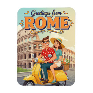 Tourists on Vespa in Rome Italy Postcard Magnet
