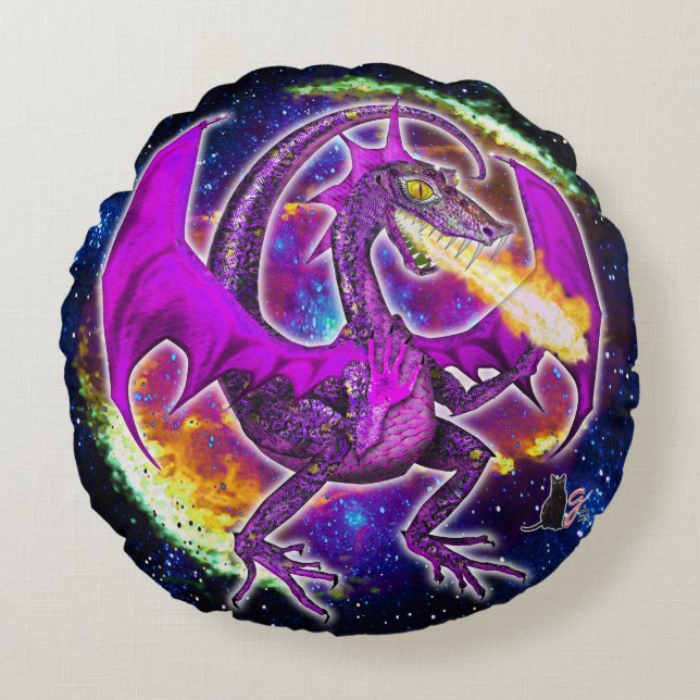 Tourmaline Cosmic Dragon  Round Cushion (Front)