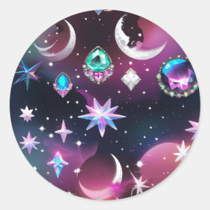 Tourmaline Opal Celestial Moon Luxury Aesthetic Classic Round Sticker
