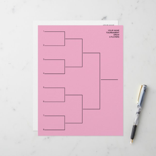 Tournament draw template print sheet for 8 players custom letterhead (Front/Back In Situ)