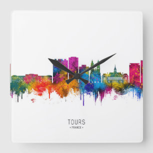 Tours France Skyline Square Wall Clock