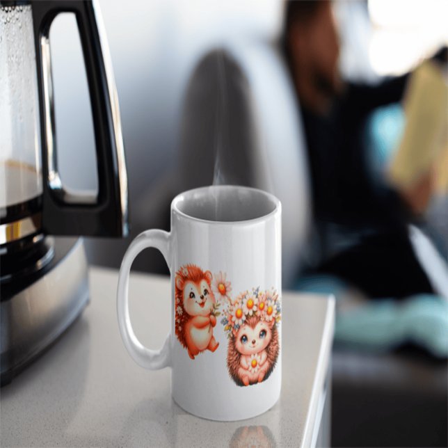  Tow cuteRomantic Floral Hedgehog Duo Illustration Espresso Cup (Creator Uploaded)
