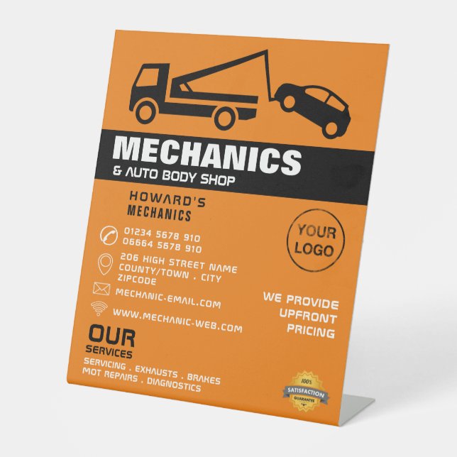 Tow Truck, Auto Mechanic & Repairs Advertising Pedestal Sign (Front)