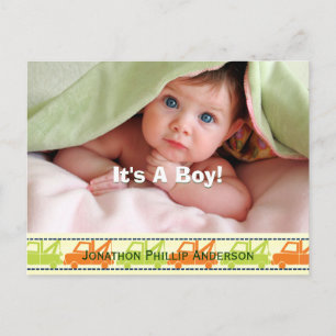 Tow Truck Baby Boy Announcement Postcard