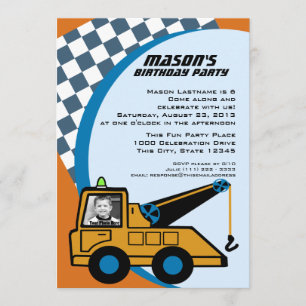 Tow Truck Birthday with Photo Invitation