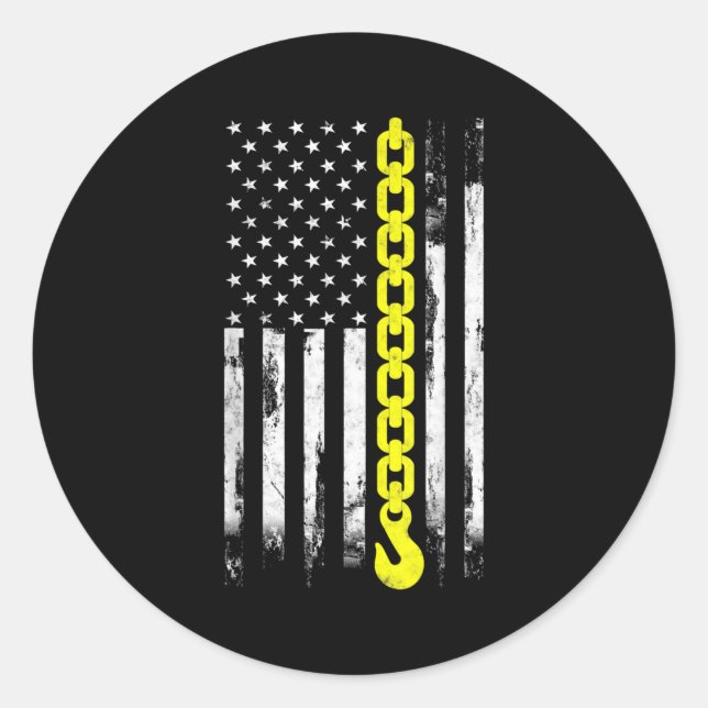 Tow Truck Driver thin yellow line USA flag gift Classic Round Sticker (Front)