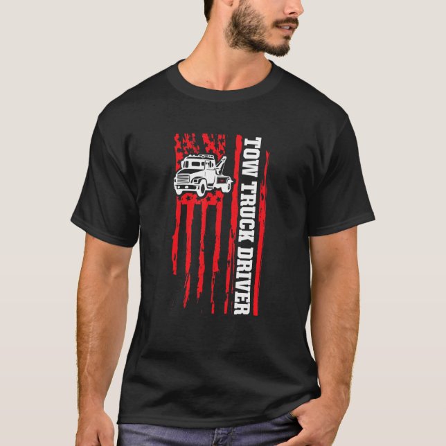 Tow Truck Driver Us Flag  Trucker 2 T-Shirt (Front)