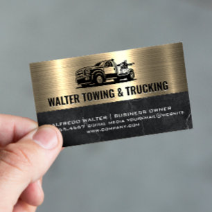 Tow Truck Logo Metallic Gold Marble Business Card