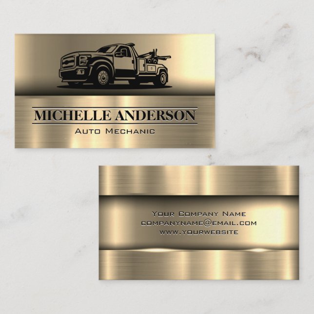 Tow Truck | Metallic Background Business Card (Front/Back)