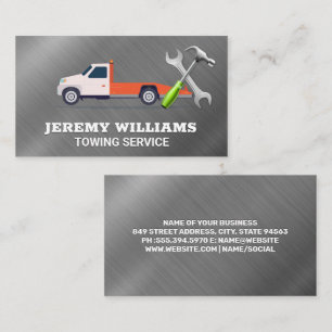 Tow Truck Services   Metallic   Hammer Wrench Logo Business Card