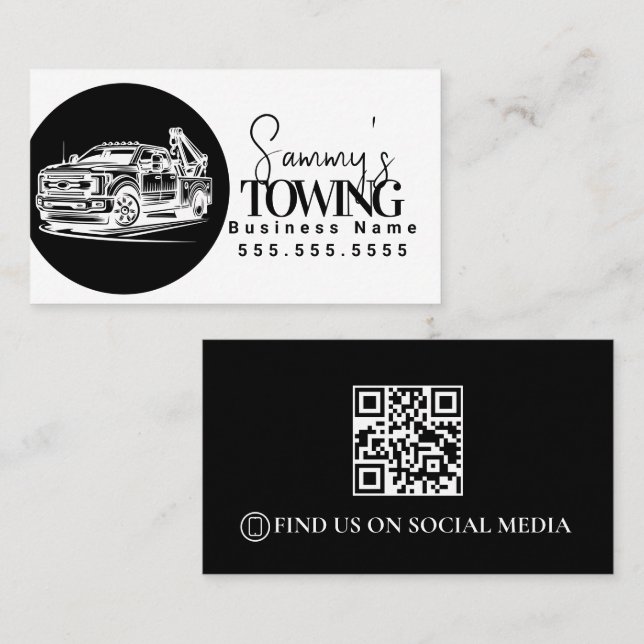 Tow Truck Services QR Code Logo Business Card (Front/Back)