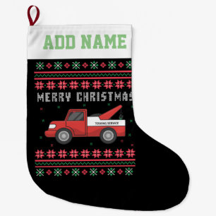 Tow Truck Ugly Christmas Sweater Large Christmas Stocking