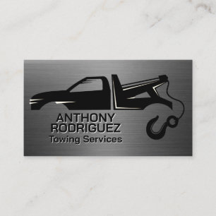 Tow Trucking Logo   Metallic Brushed Business Card