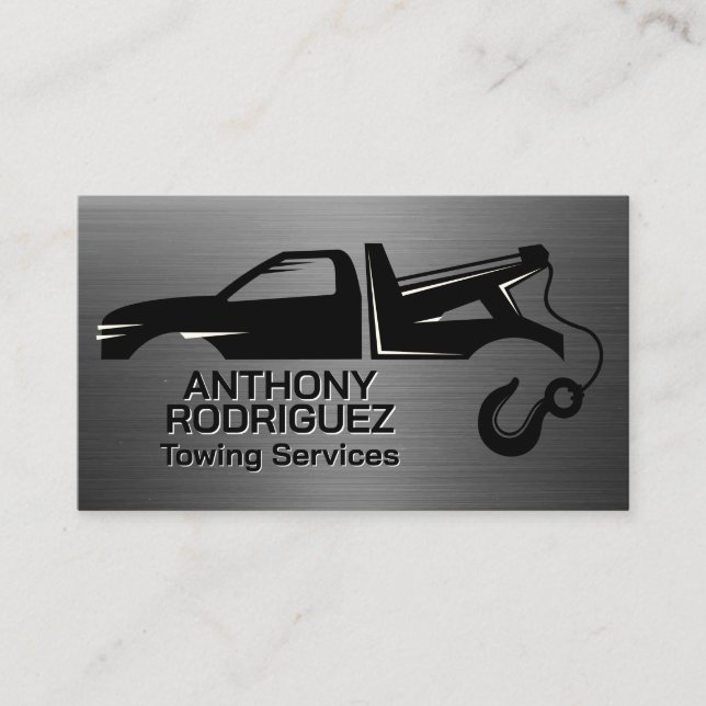 Tow Trucking Logo | Metallic Brushed Business Card (Front)