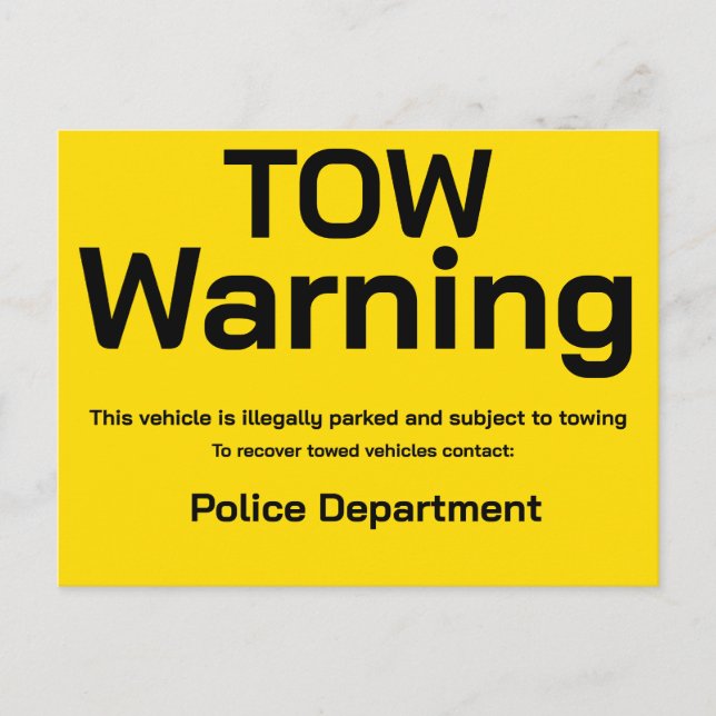Tow warning postcard (Front)