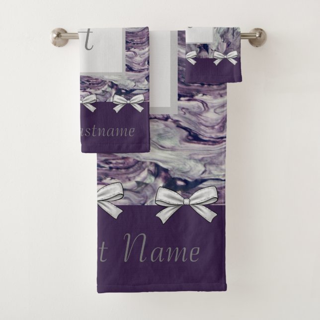 Towel Bath Set Lavender and Bows Personalised (Insitu)