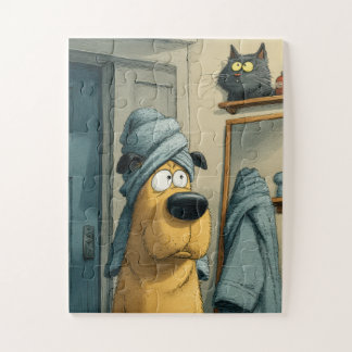 Towel-Head Dog & Sneaky Cat – Funny Puzzle