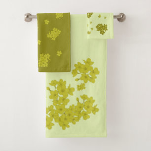 Towel Set Chartreuse olive lime gold floral Cherry