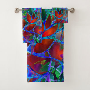 Towel Set Floral Abstract Stained Glass