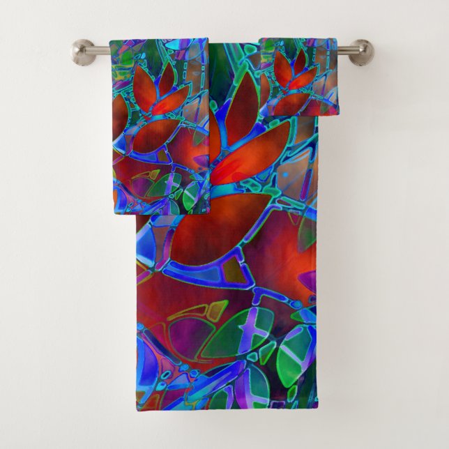 Towel Set Floral Abstract Stained Glass (Insitu)