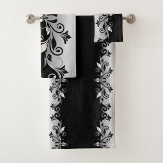 Towel Set - Flourishes Black and Silver