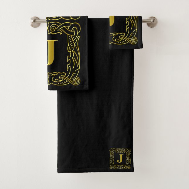 Towel Set - Monogram J - Celtic Dragon Frame (Insitu)