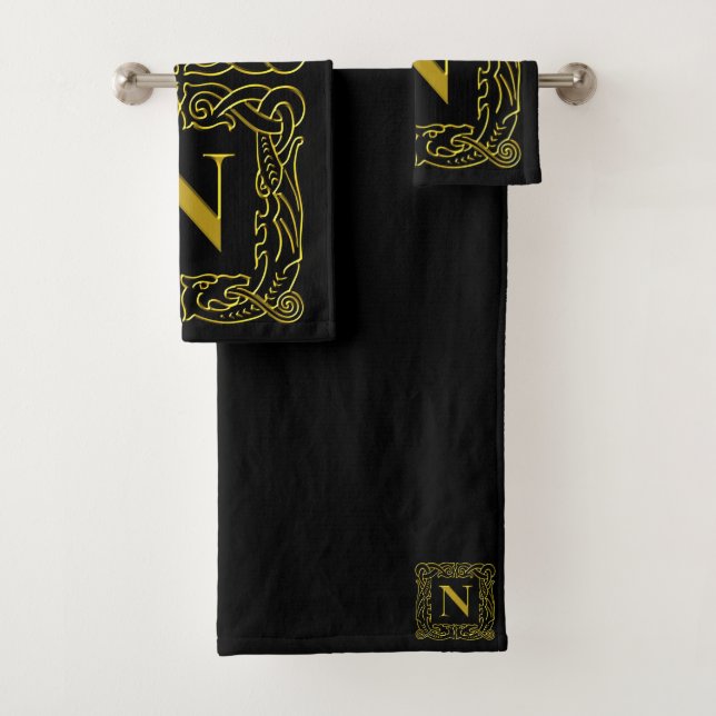 Towel Set - Monogram N - Celtic Dragon Frame (Insitu)