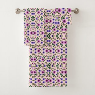 Towel set with vibrant purple and blue floral