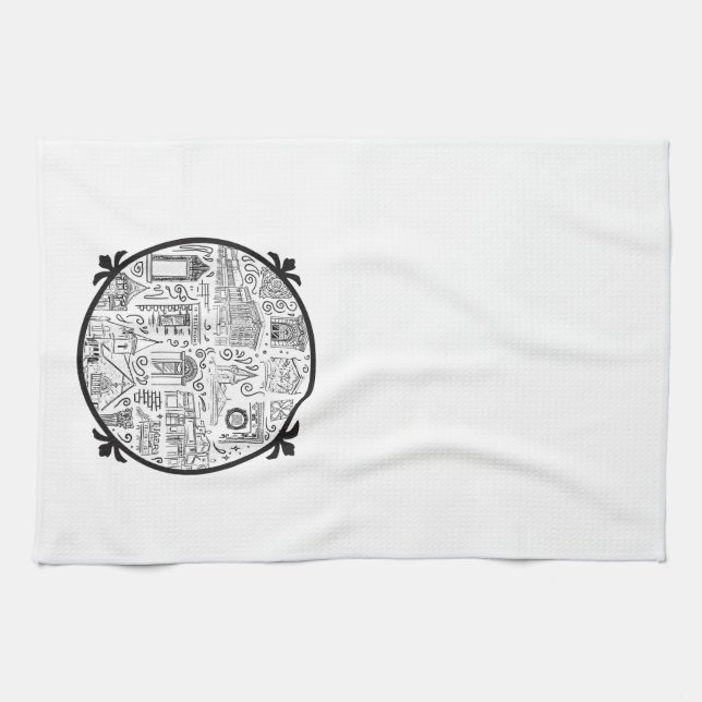 Towel with Line Drawings and Logo Inside (Horizontal)