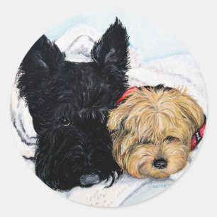 Toweling Off! Scottie and Yorkie Buddies Classic Round Sticker