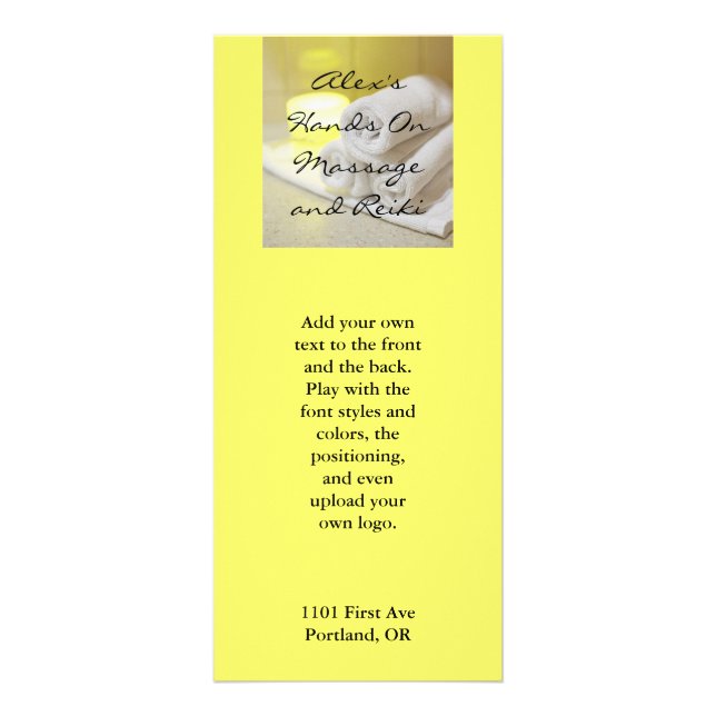 Towels and Candle in a spa setting Rack Card (Front)