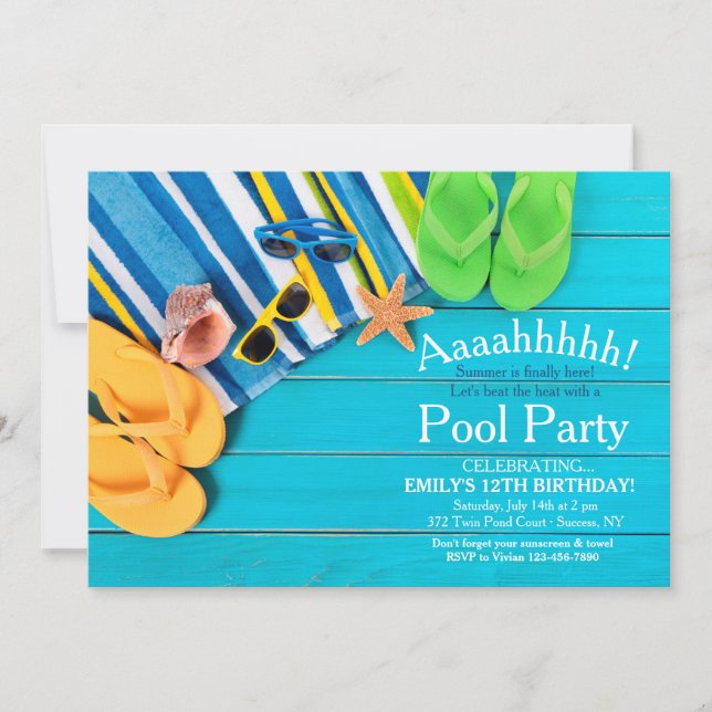 Towels and Flip Flops Invitation (Front)
