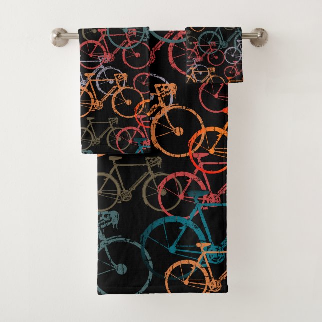 Towels of Colourful Bicycles black Allover Stamped (Insitu)