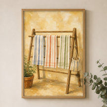 Towels on the Drying Rack Watercolour Poster