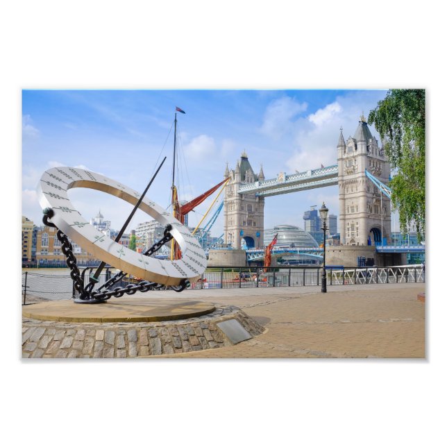 Tower Bridge and Sun Dial, London UK Print (Front)