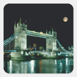 Tower Bridge at Night, London, England Square Sticker